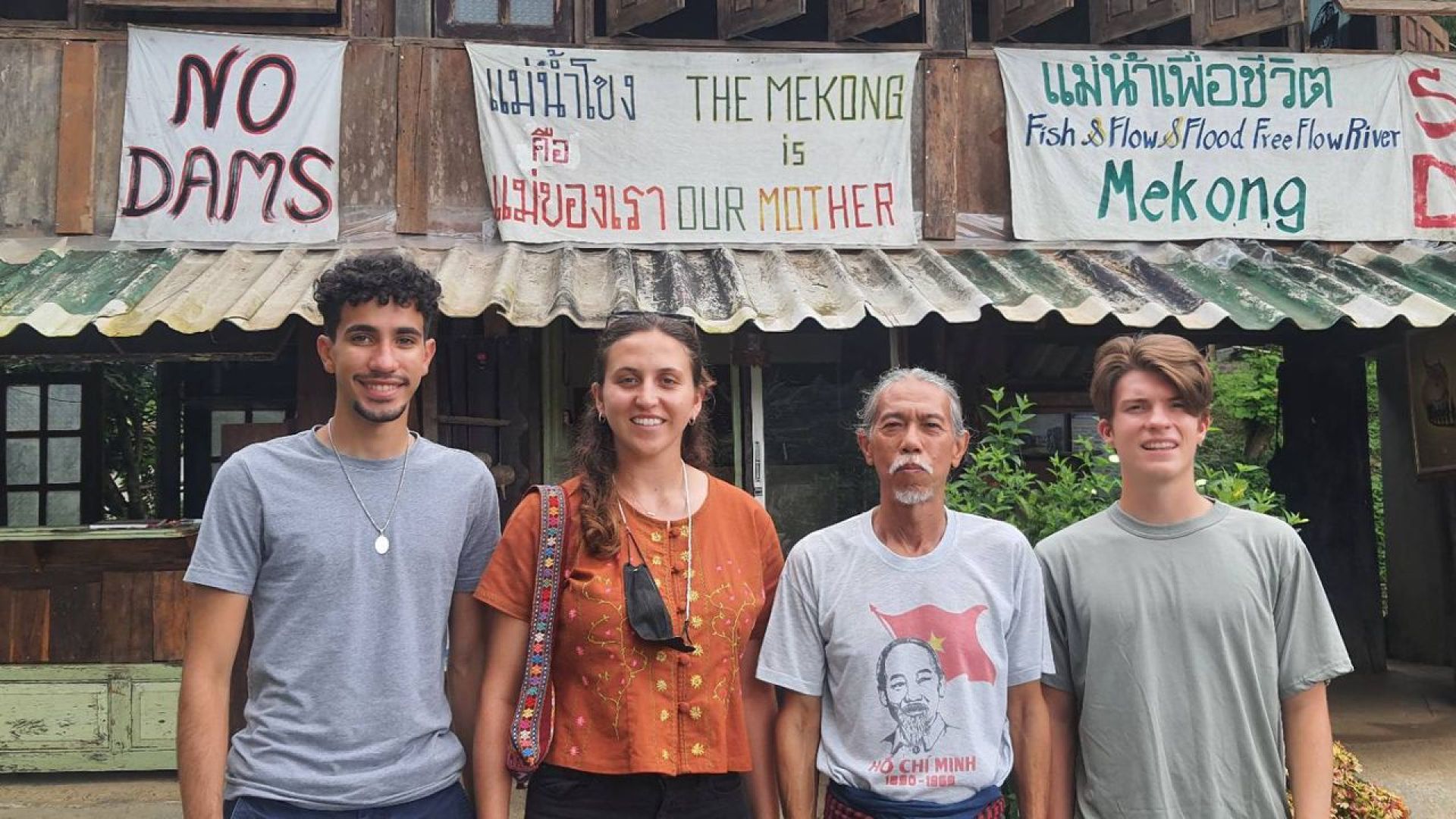 Students with local activist Kru Tee at the Mekong School